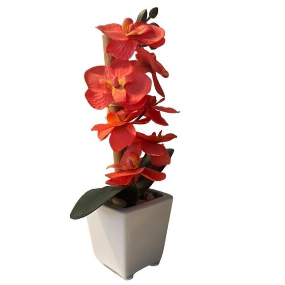 Artificial Orchid in White Pot Fake Phalaenopsis Flower Real Touch - Picture 1 of 5